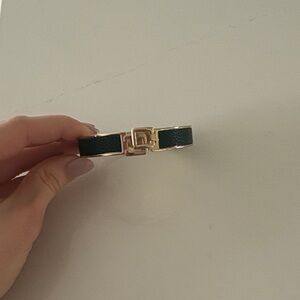 Gold-Tone Dark Green Leatherette Hinged Bracelet